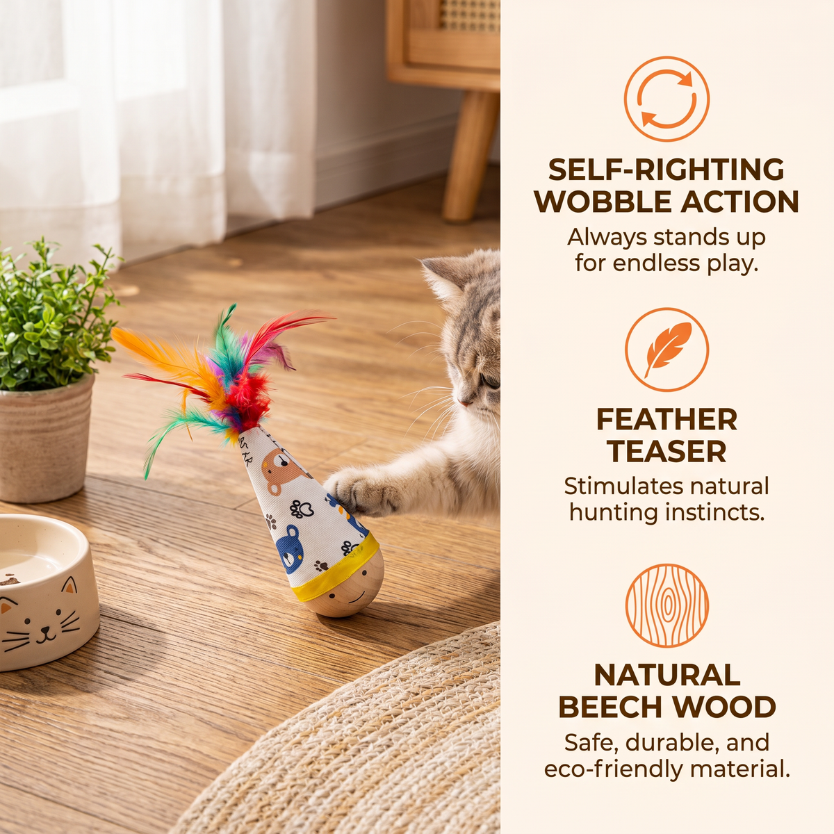 Natural Beech beech wood roly poly toy