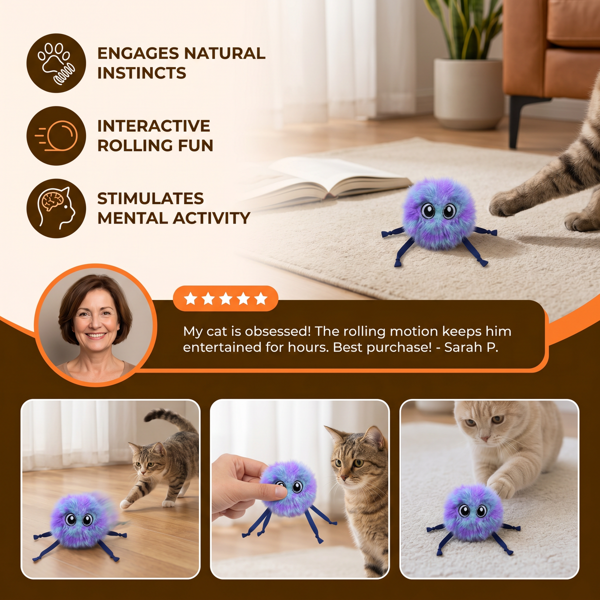 Cute Interactive Rolling Plush Cat toy