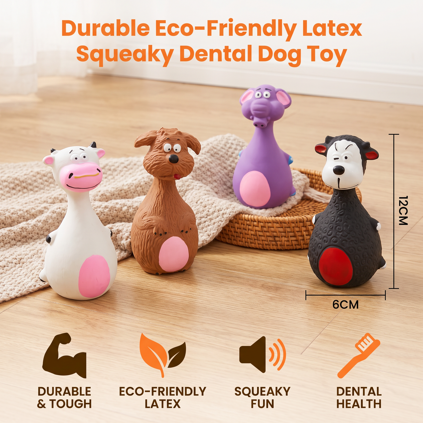 Durable Eco-Friendly Latex Squeaky Dental Dog Toy
