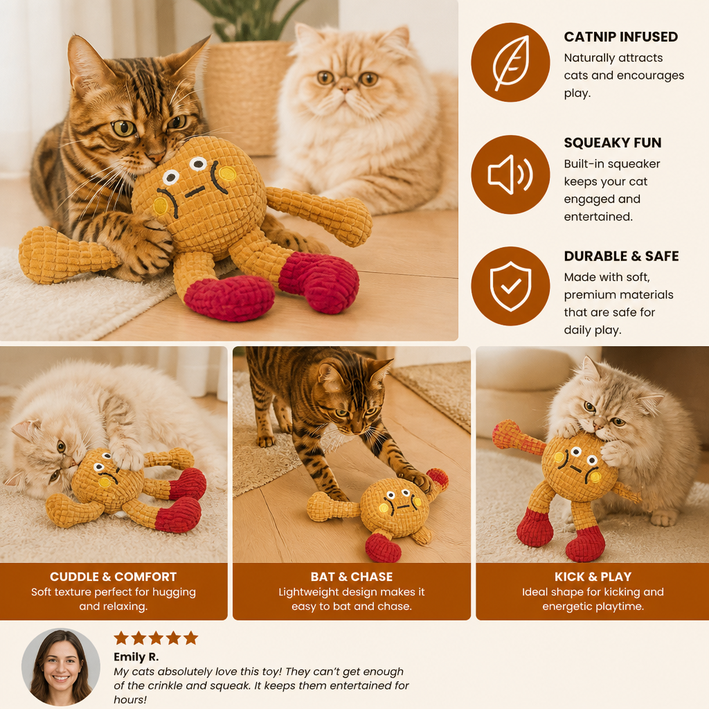 Crinkle Waffle Cat Toy with Catnip Pocket and Squeaky Sound