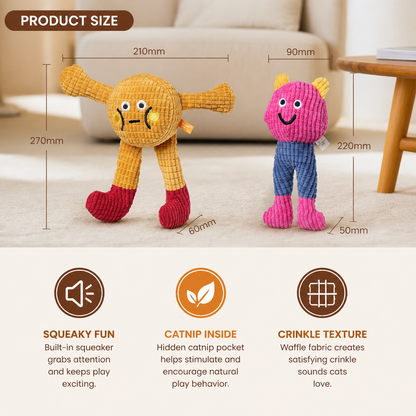 Crinkle Waffle Cat Toy with Catnip Pocket and Squeaky Sound