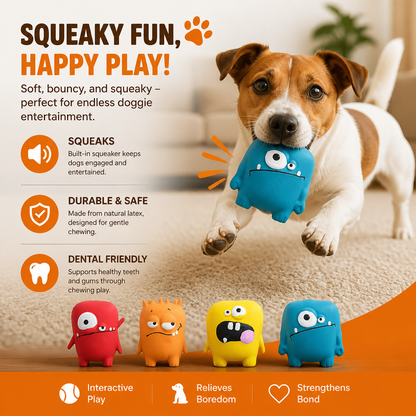 Durable Natural Monster Latex Dental Squeaky Dog Toy