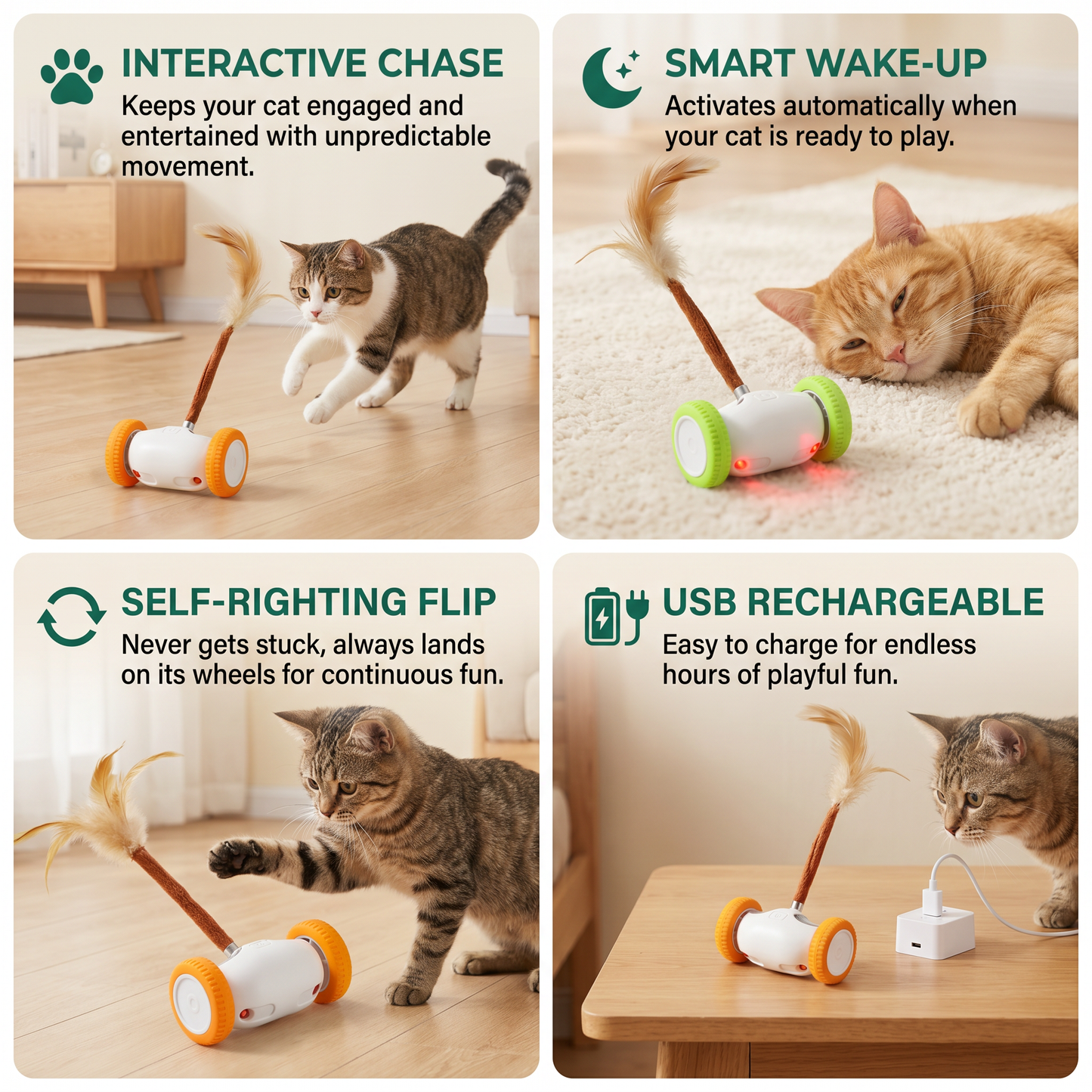 Self-Moving Feather Cat Teaser Toy