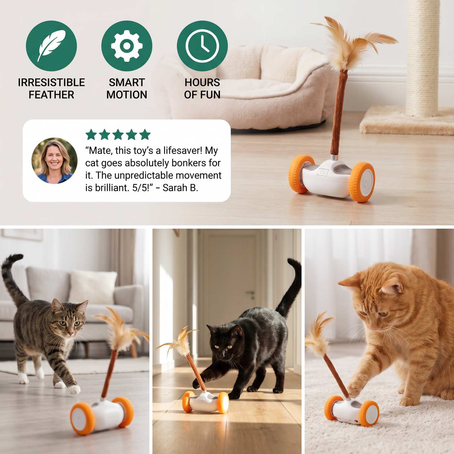 Self-Moving Feather Cat Teaser Toy