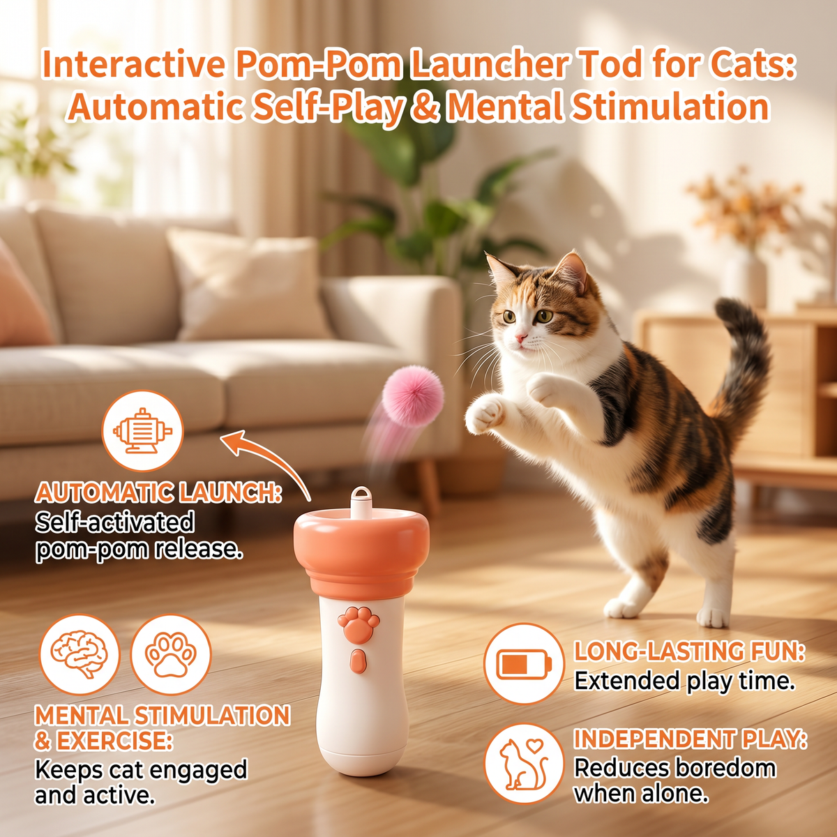 Interactive Pom-Pom Launcher Tod for Cats