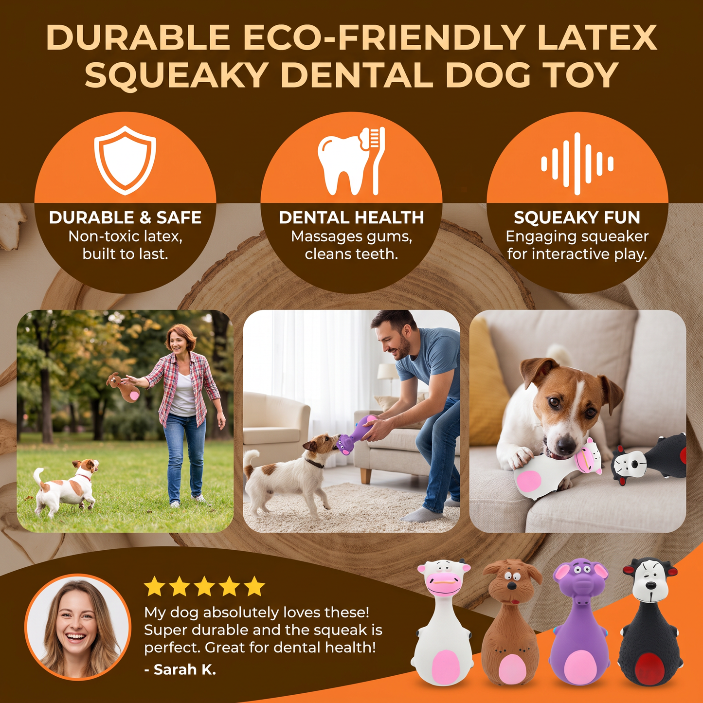 Durable Eco-Friendly Latex Squeaky Dental Dog Toy