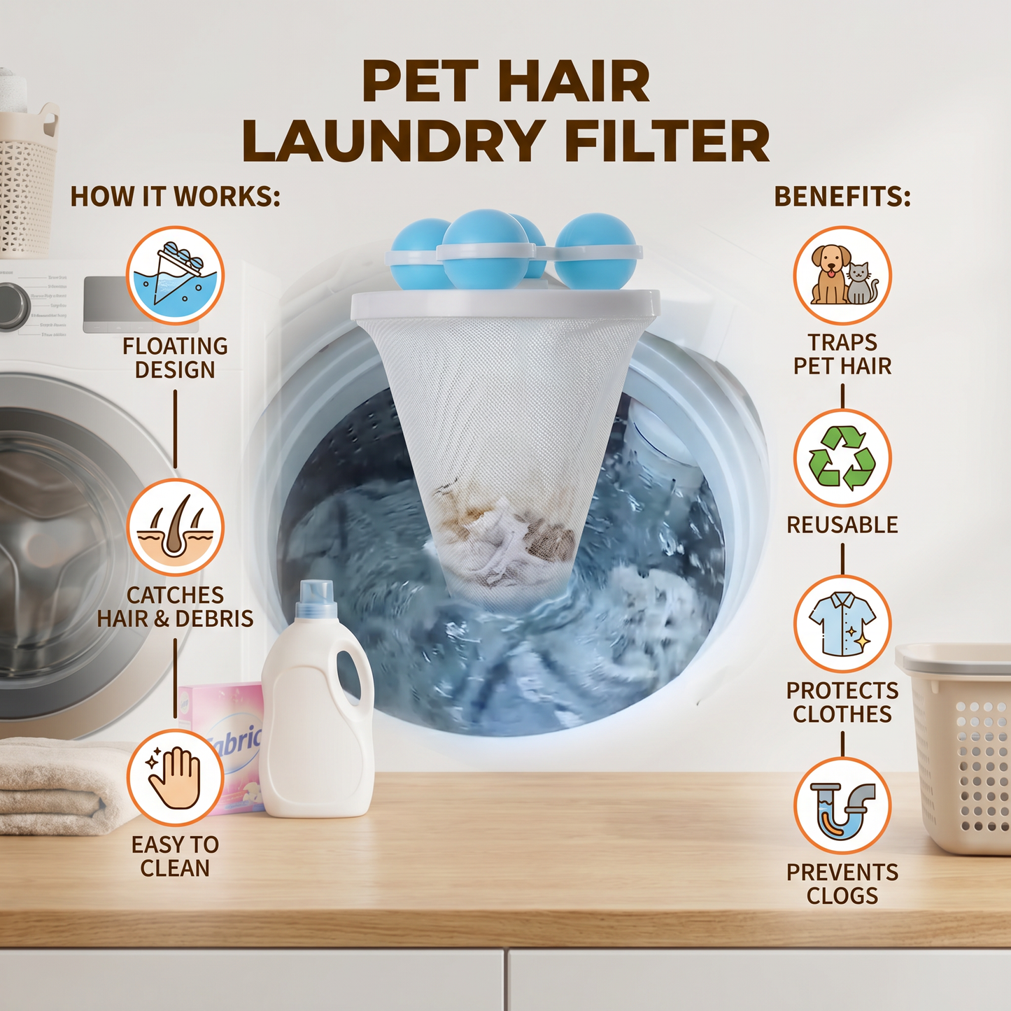 Pet Hair Laundry Filter for Washing Machines – Reusable Hair Catcher Bag