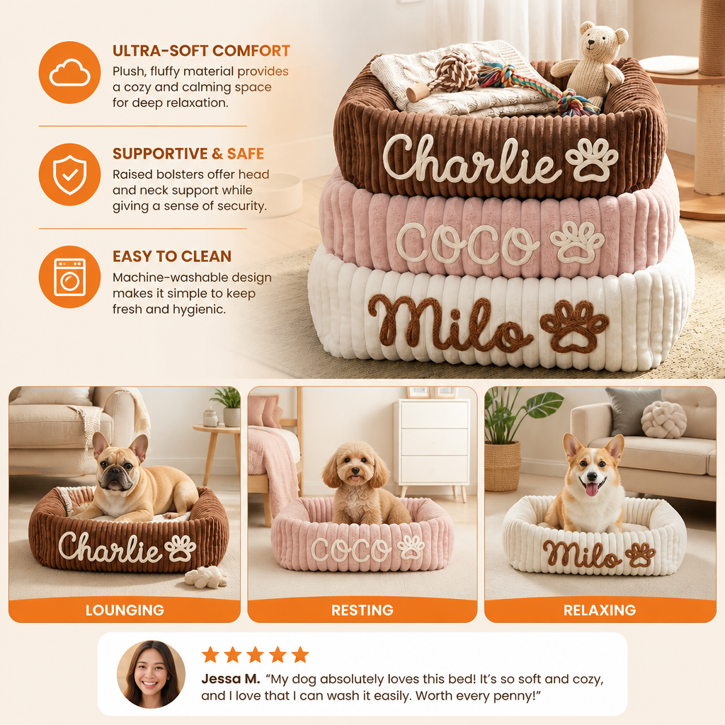 Personalized Fluffy Cloud Dog Bed with Soft Bolsters