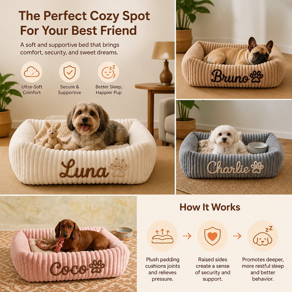 Personalized Fluffy Cloud Dog Bed with Soft Bolsters