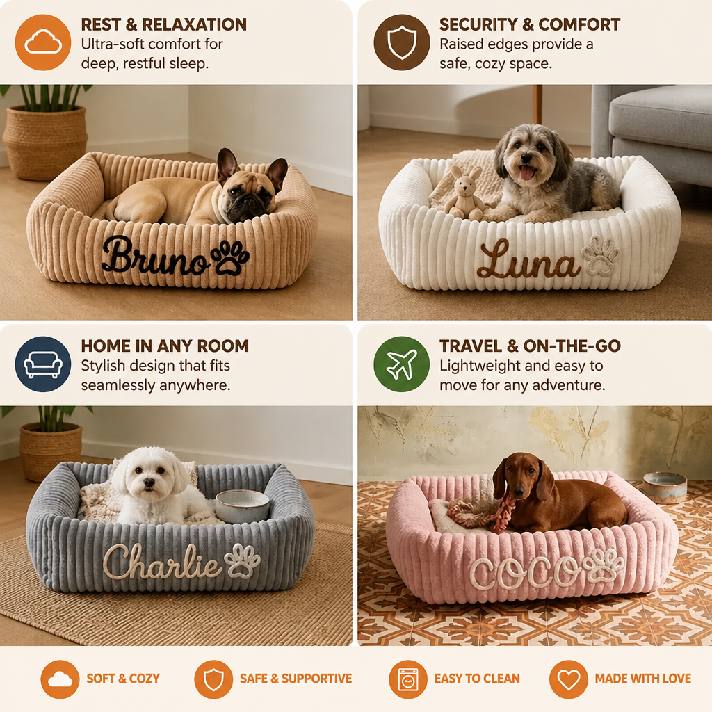 Personalized Fluffy Cloud Dog Bed with Soft Bolsters