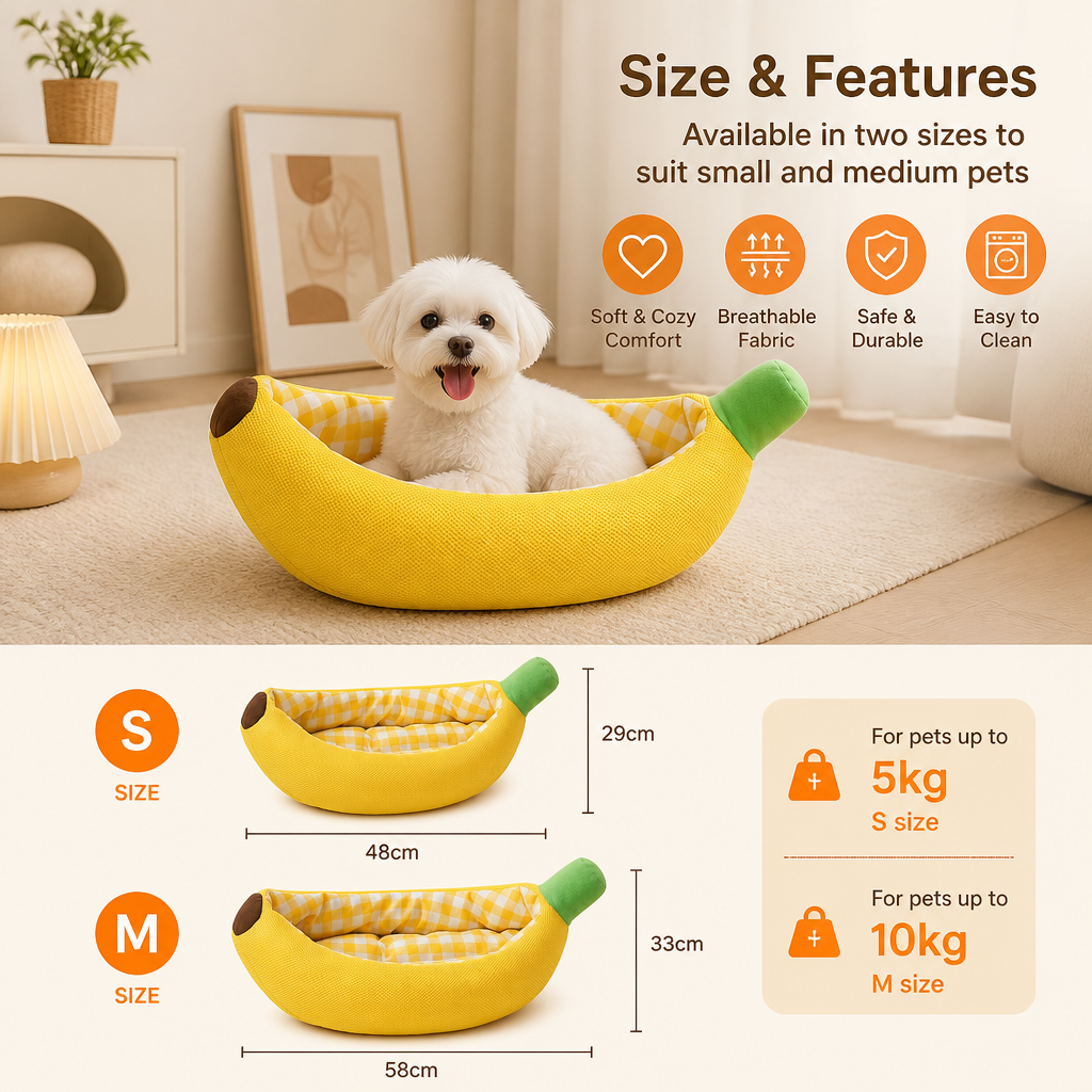 Banana-Shaped Cozy Pet Bed for Dogs