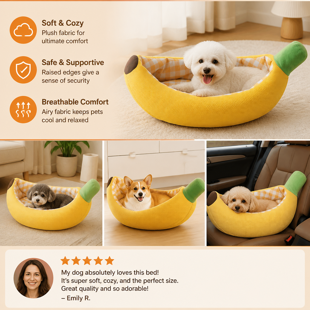 Banana-Shaped Cozy Pet Bed for Dogs