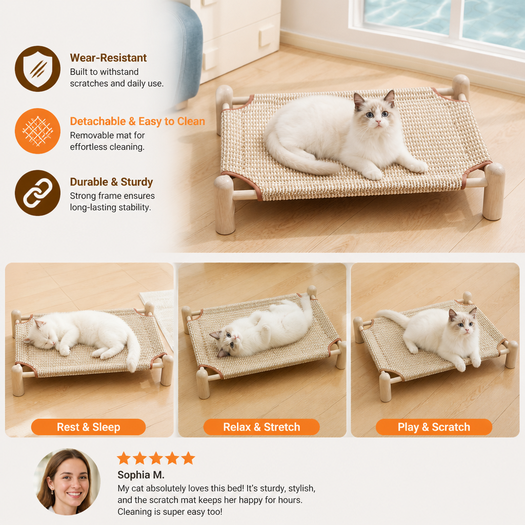 Wear-resistant detachable and durable cat pet sleeping bed with cat scratching board