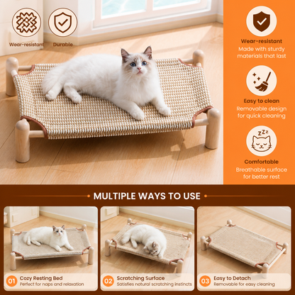 Wear-resistant detachable and durable cat pet sleeping bed with cat scratching board