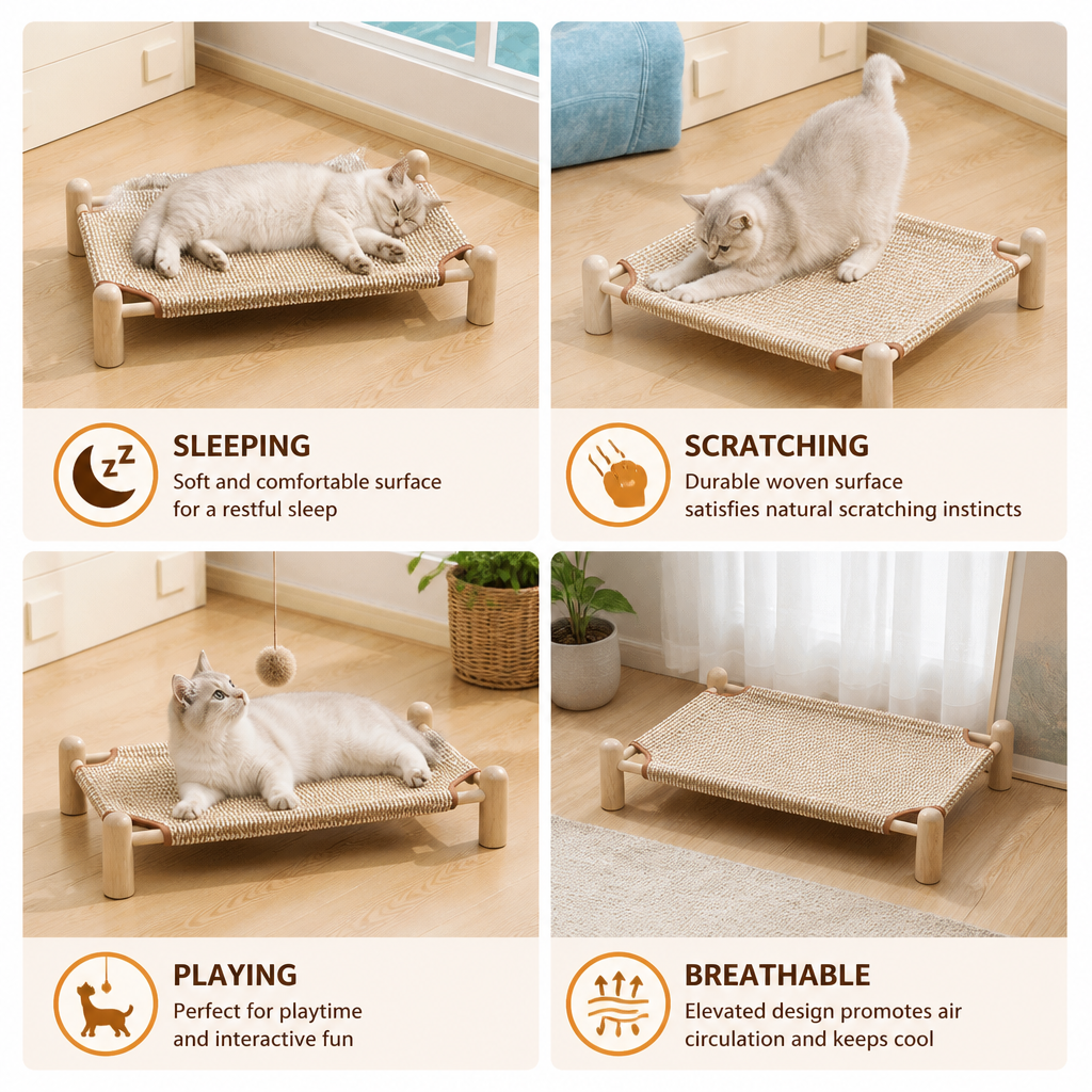 Wear-resistant detachable and durable cat pet sleeping bed with cat scratching board