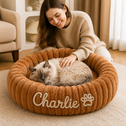 Personalized Round Fluffy CAT Bed