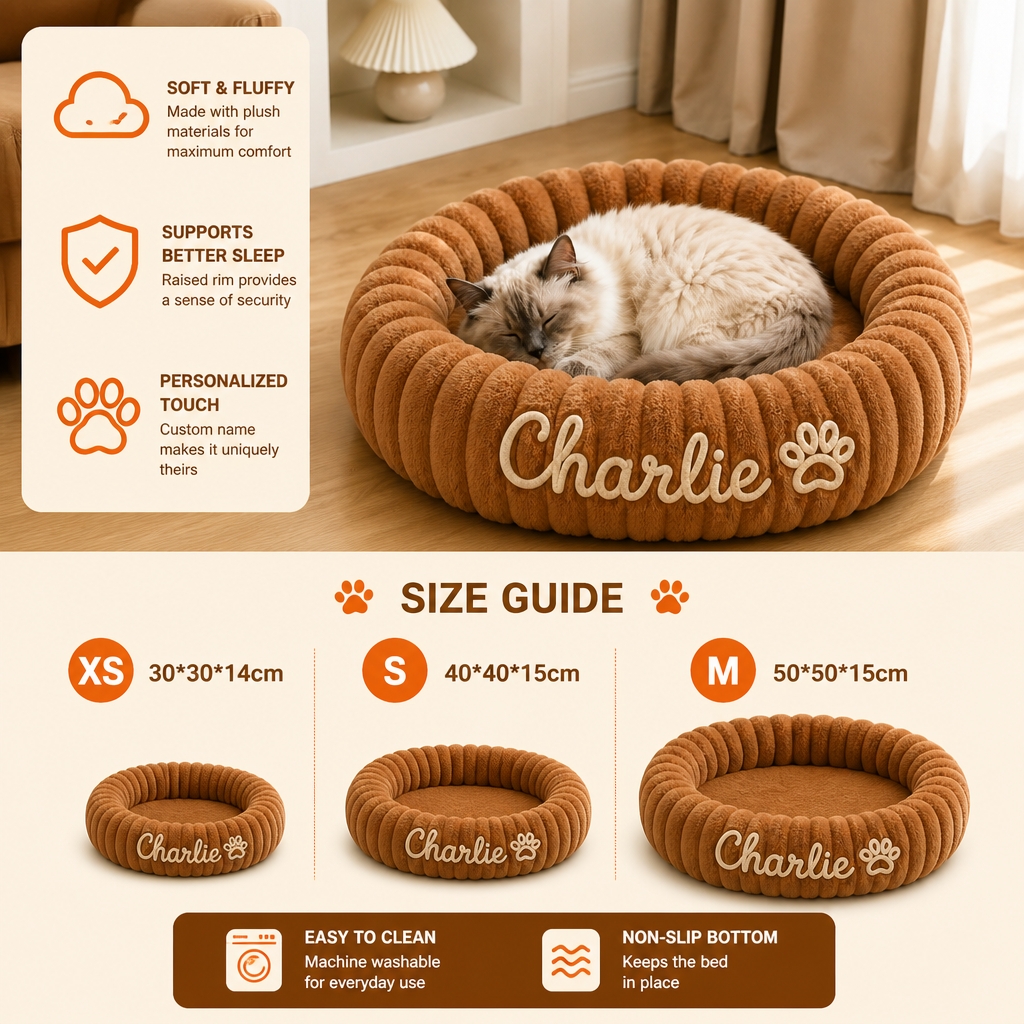 Personalized Round Fluffy CAT Bed