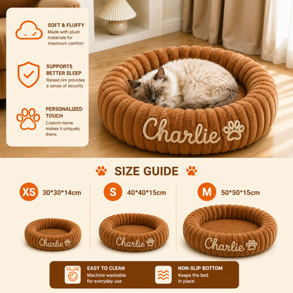 Personalized Round Fluffy CAT Bed