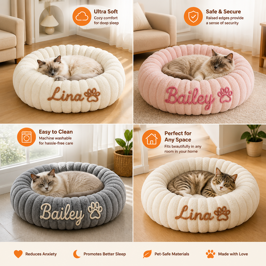Personalized Round Fluffy CAT Bed