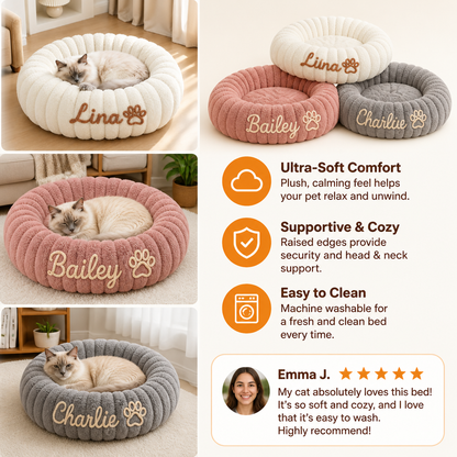 Personalized Round Fluffy CAT Bed