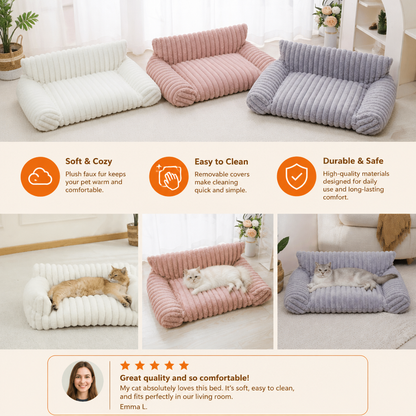 Fluffy Cloud Cat Sofa Bed with Soft Bolsters & Washable Covers