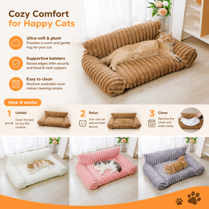 Fluffy Cloud Cat Sofa Bed with Soft Bolsters & Washable Covers