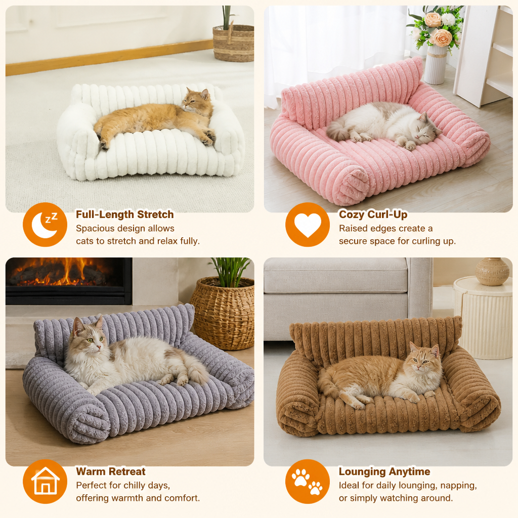 Fluffy Cloud Cat Sofa Bed with Soft Bolsters & Washable Covers