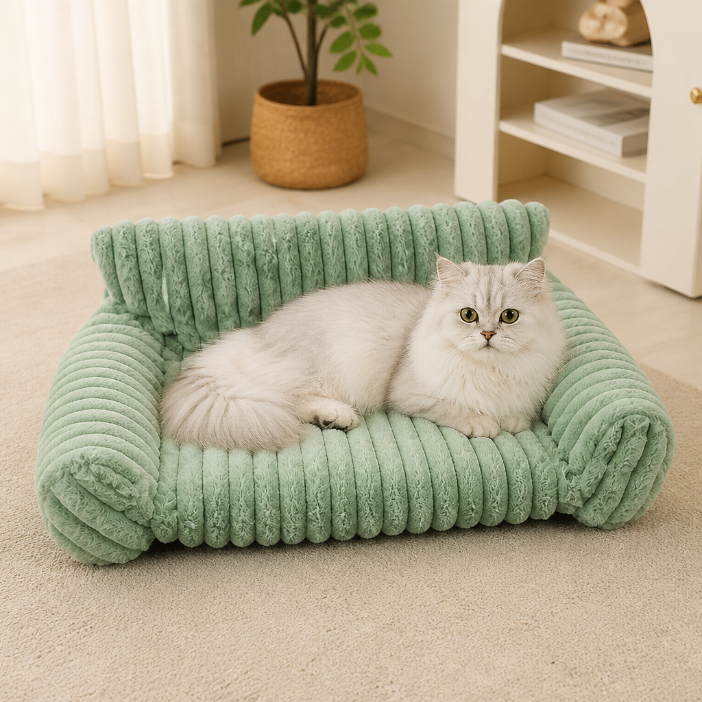 Fluffy Cloud Cat Sofa Bed with Soft Bolsters & Washable Covers
