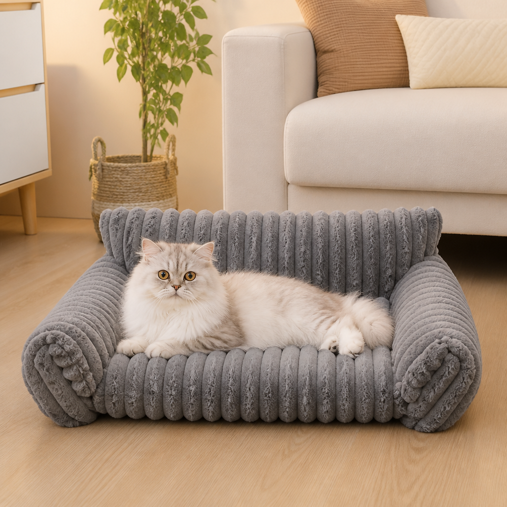 Fluffy Cloud Cat Sofa Bed with Soft Bolsters & Washable Covers