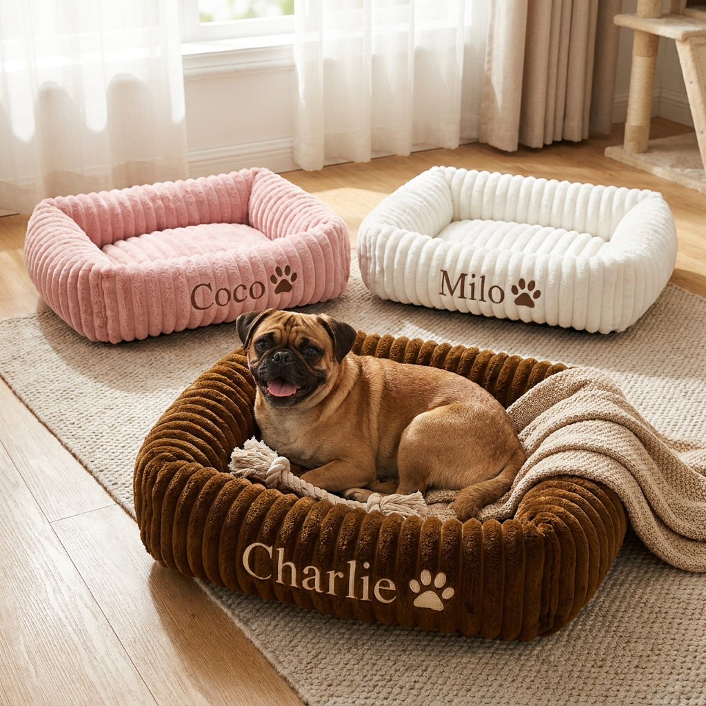 Personalized Fluffy Cloud Dog Bed with Soft Bolsters