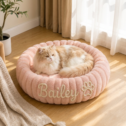 Personalized Round Fluffy CAT Bed