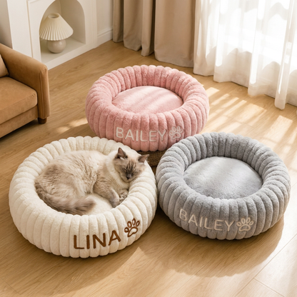 Personalized Round Fluffy CAT Bed