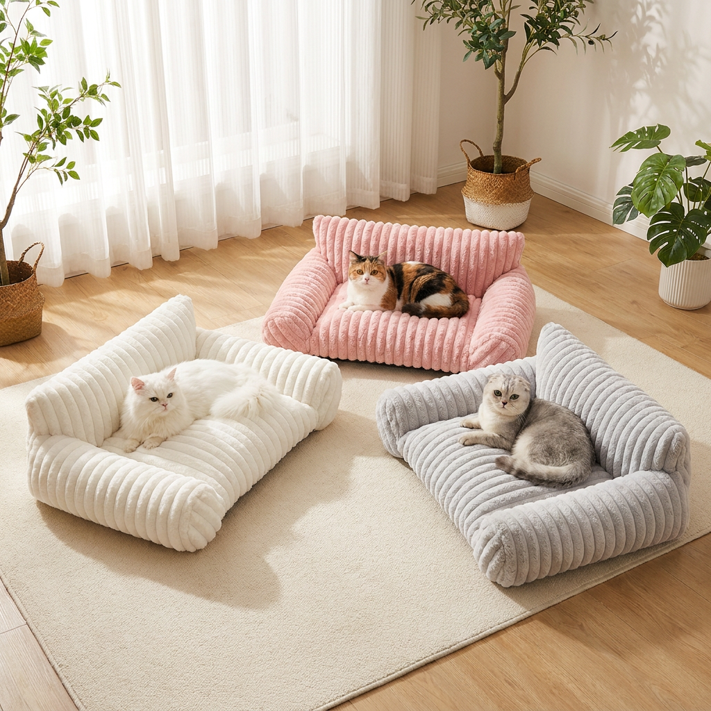 Fluffy Cloud Cat Sofa Bed with Soft Bolsters & Washable Covers