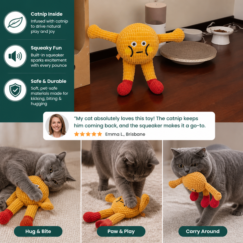 Crinkle Waffle Cat Toy with Catnip Pocket and Squeaky Sound