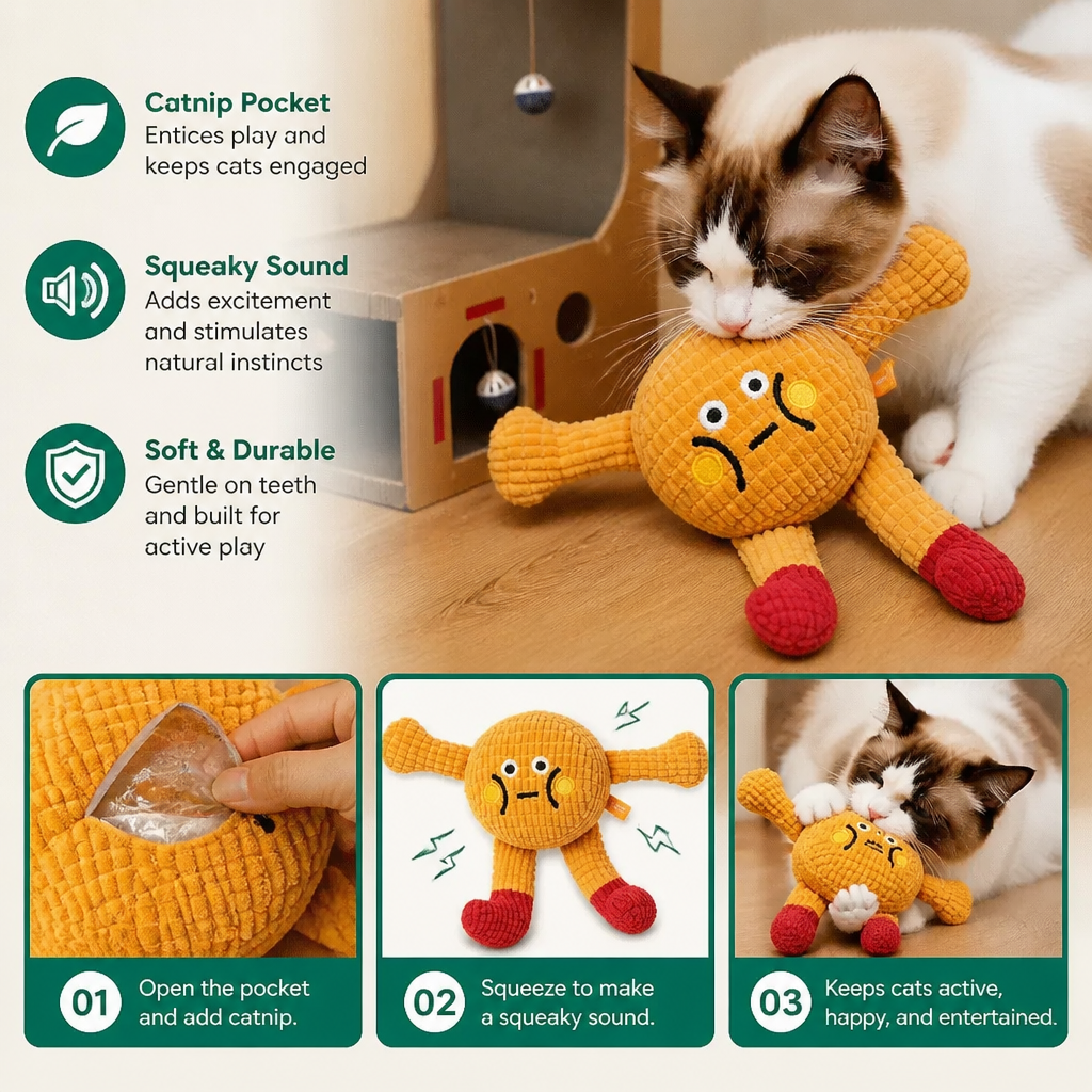 Crinkle Waffle Cat Toy with Catnip Pocket and Squeaky Sound