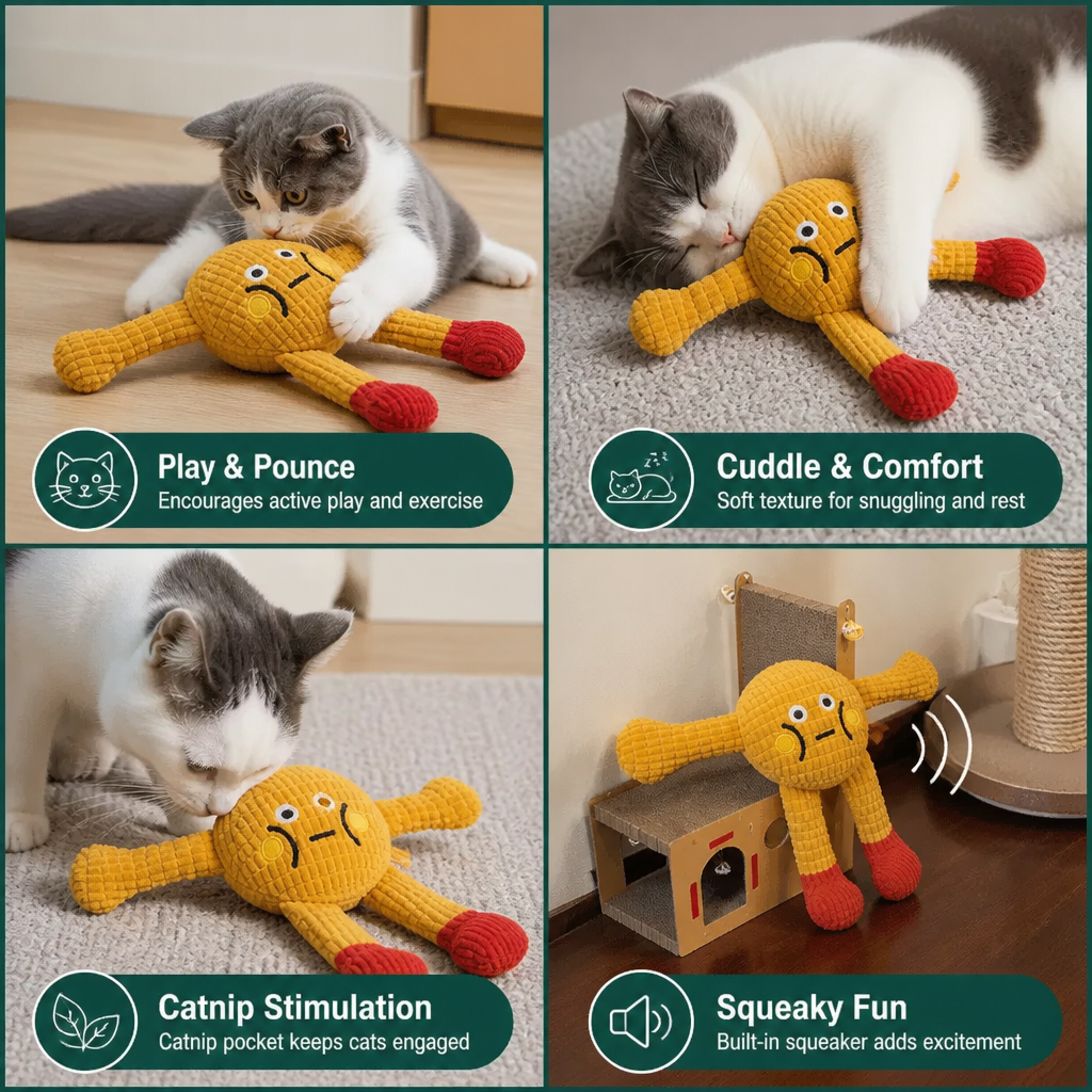 Crinkle Waffle Cat Toy with Catnip Pocket and Squeaky Sound