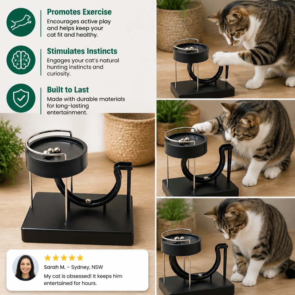 Marble run cat toy for endless fun