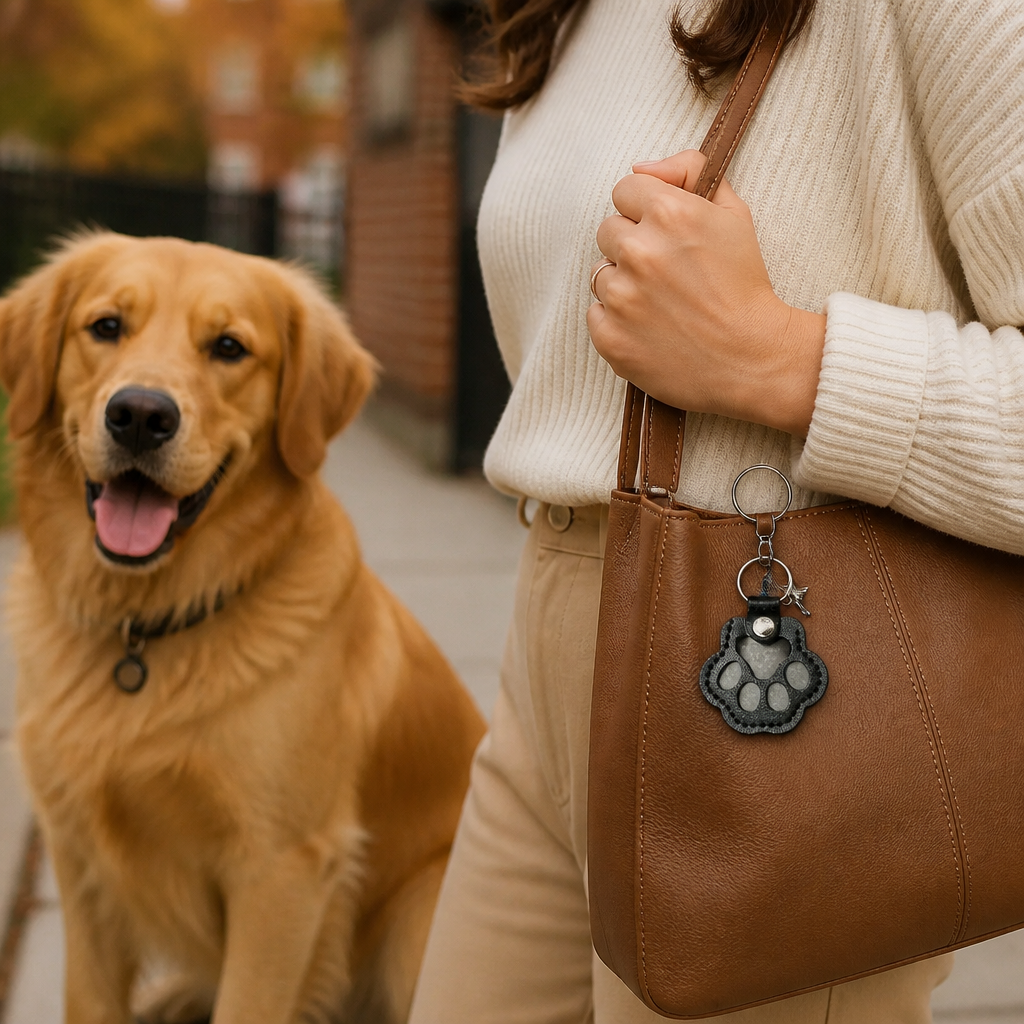 Leather Memorial Pet Hair Storage Keychain