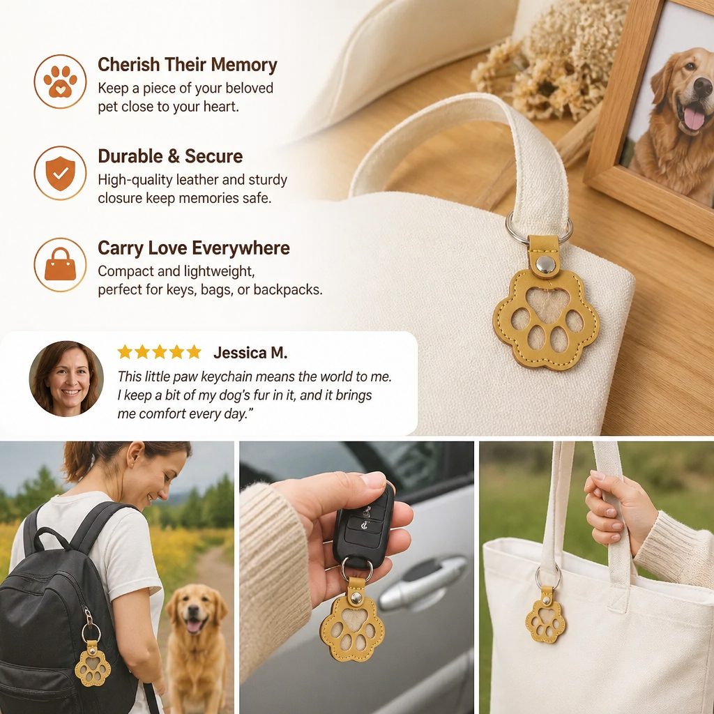Leather Memorial Pet Hair Storage Keychain