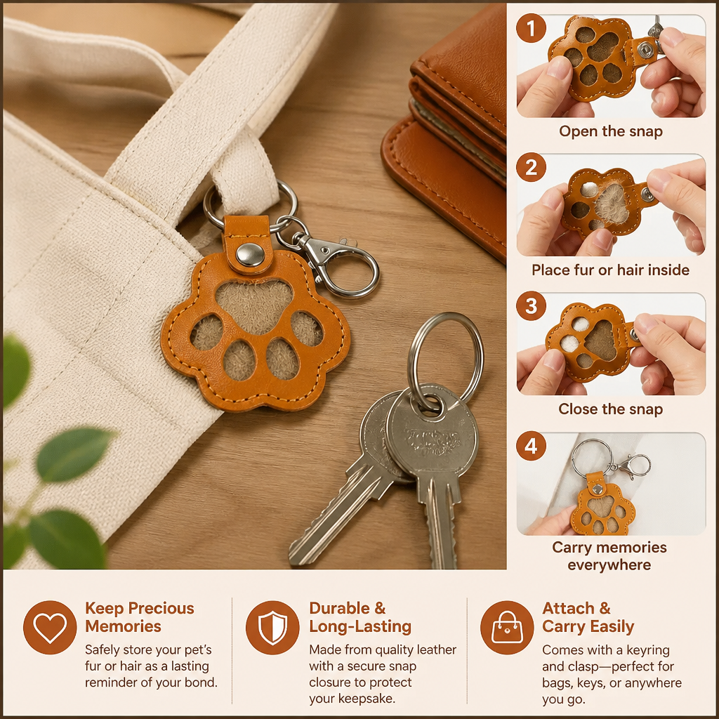 Leather Memorial Pet Hair Storage Keychain