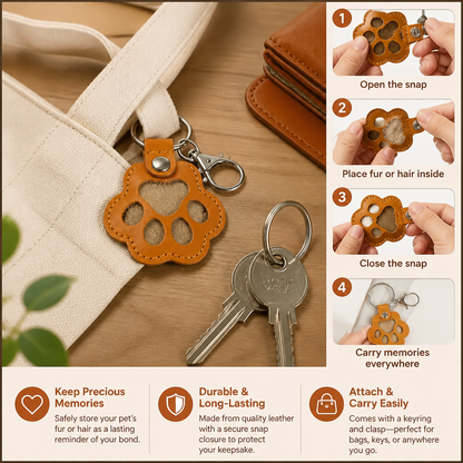 Leather Memorial Pet Hair Storage Keychain