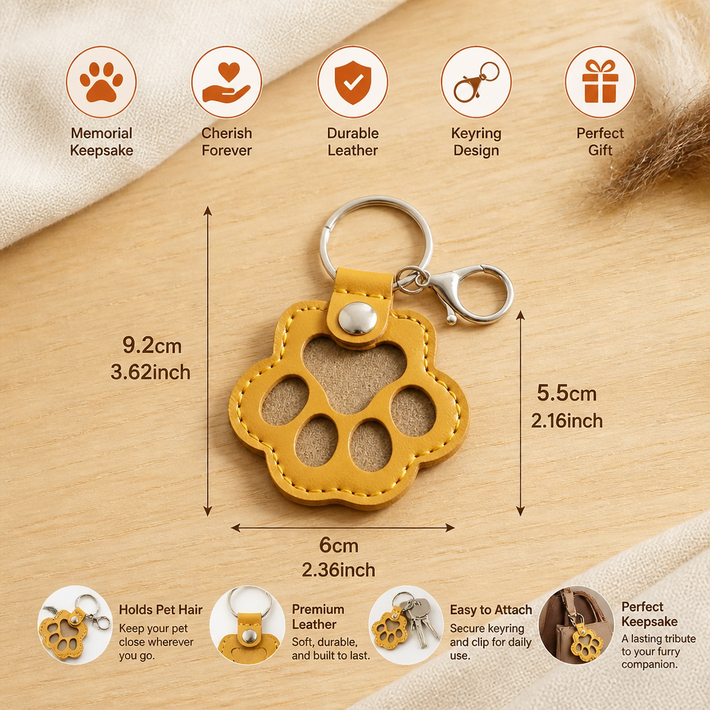 Leather Memorial Pet Hair Storage Keychain