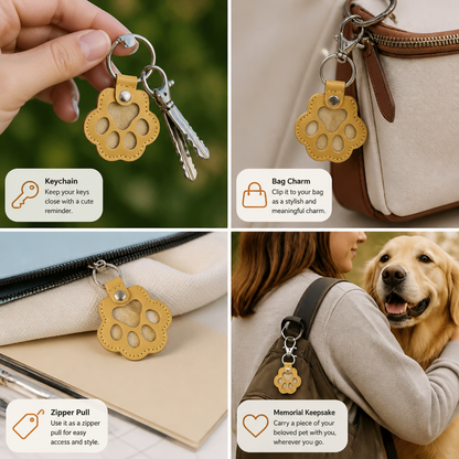 Leather Memorial Pet Hair Storage Keychain