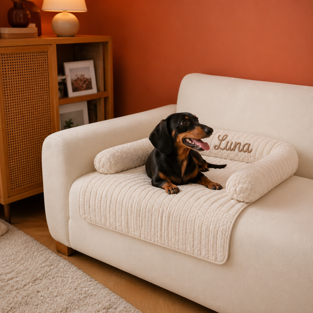 Personalized Fluffy Dog Sofa Bed & Protective Couch Cover