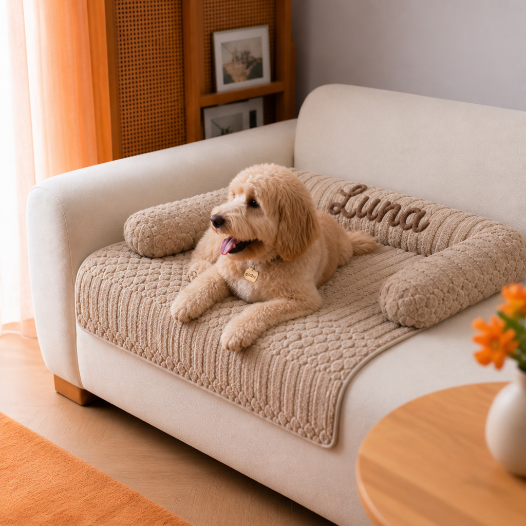 Personalized Fluffy Dog Sofa Bed & Protective Couch Cover