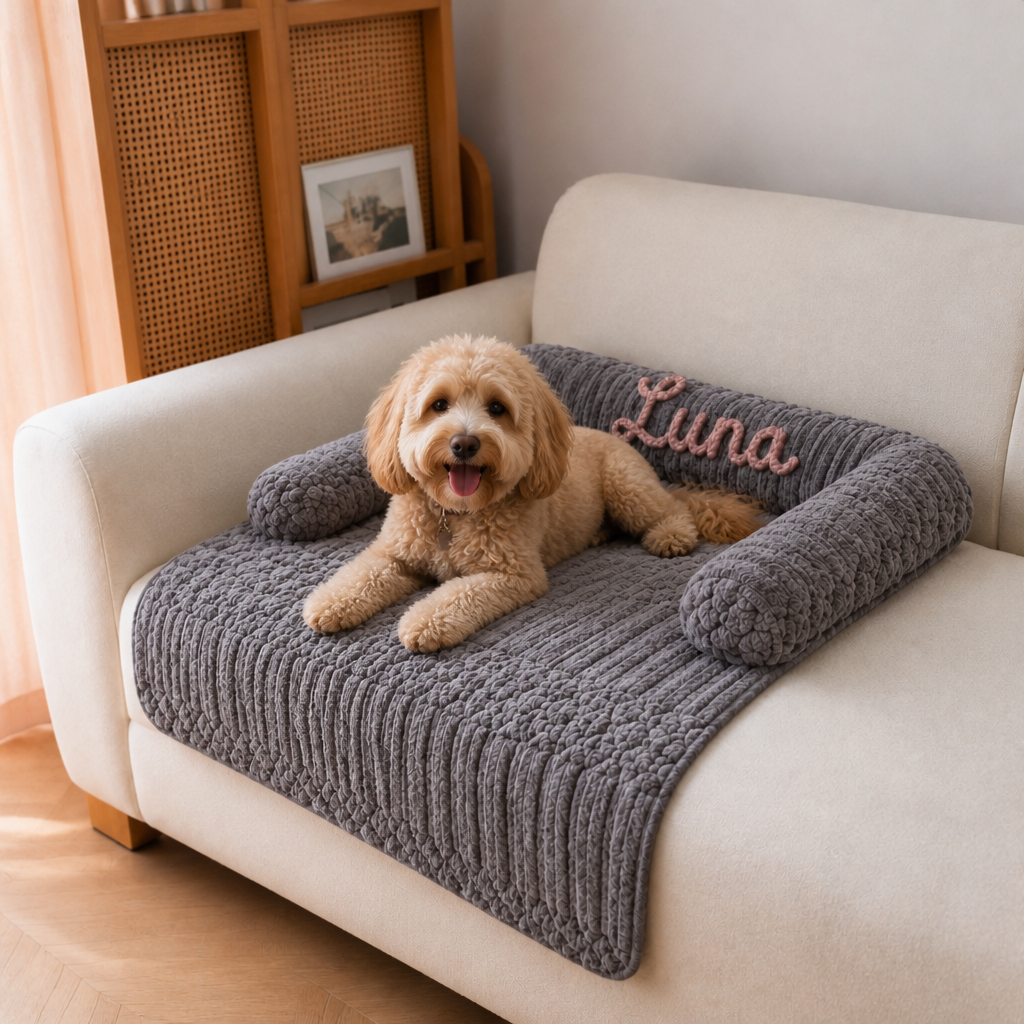 Personalized Fluffy Dog Sofa Bed & Protective Couch Cover