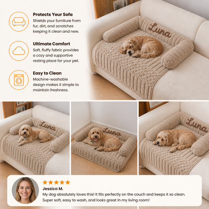 Personalized Fluffy Dog Sofa Bed & Protective Couch Cover