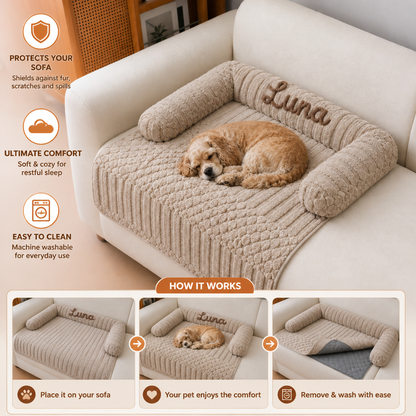 Personalized Fluffy Dog Sofa Bed & Protective Couch Cover