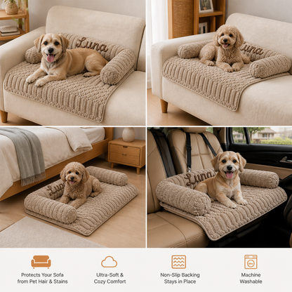 Personalized Fluffy Dog Sofa Bed & Protective Couch Cover