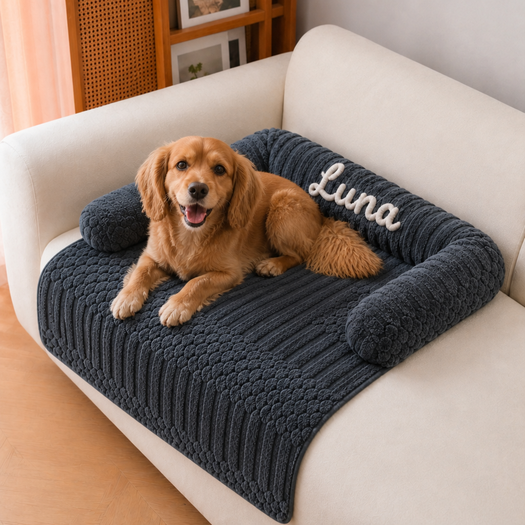 Personalized Fluffy Dog Sofa Bed & Protective Couch Cover